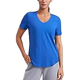 CRZ YOGA Womens Pima Cotton V Neck T-Shirt Short Sleeve Casual Workout Shirts Soft Summer Basic Tee Tops