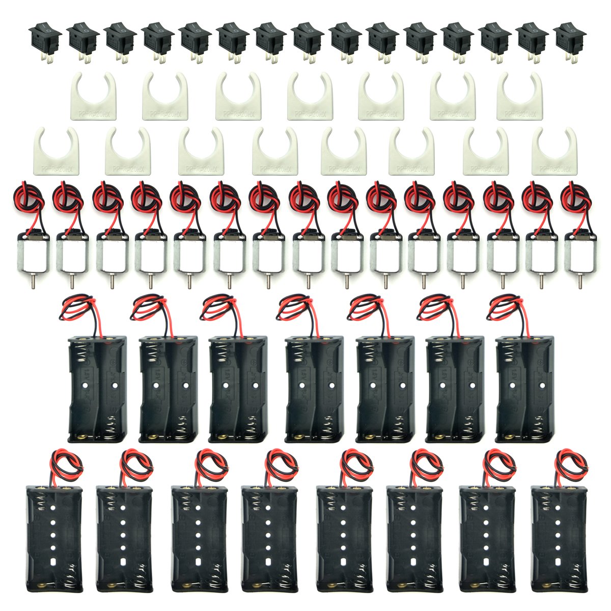 EUDAX 15set Rectangular DC Motor Mini Electric Motor 1.5-3V 24000RPM with 9.8" Lead Wires with 2 x 1.5V AA Battery Holder Case and Motor Mounting Bracket Holder for DIY Toys