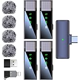 ZERFUN Pro 4 Wireless Lavalier Lapel Microphone System for iPhone Android Phone PC Laptop with USB C/Lightning, 48KHz 24Bit, Reverb,Noise Cancelling for Video Recording Podcast Stream Vlog