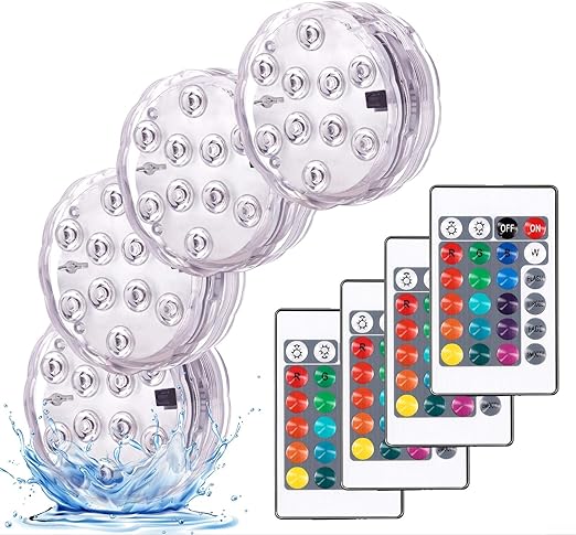 luces sumergibles 4pcs piscina luz led impermeable control remoto bajo el agua luz para decoracion acuario estanque bodas fiesta jardin