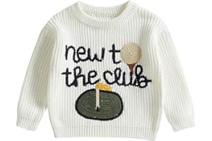 Lenjindjer Toddler Baby Boy Girl Golf Outfits New to The Club Embroidery Long Sleeve Knit Pullover Sweater Birthday Outfits