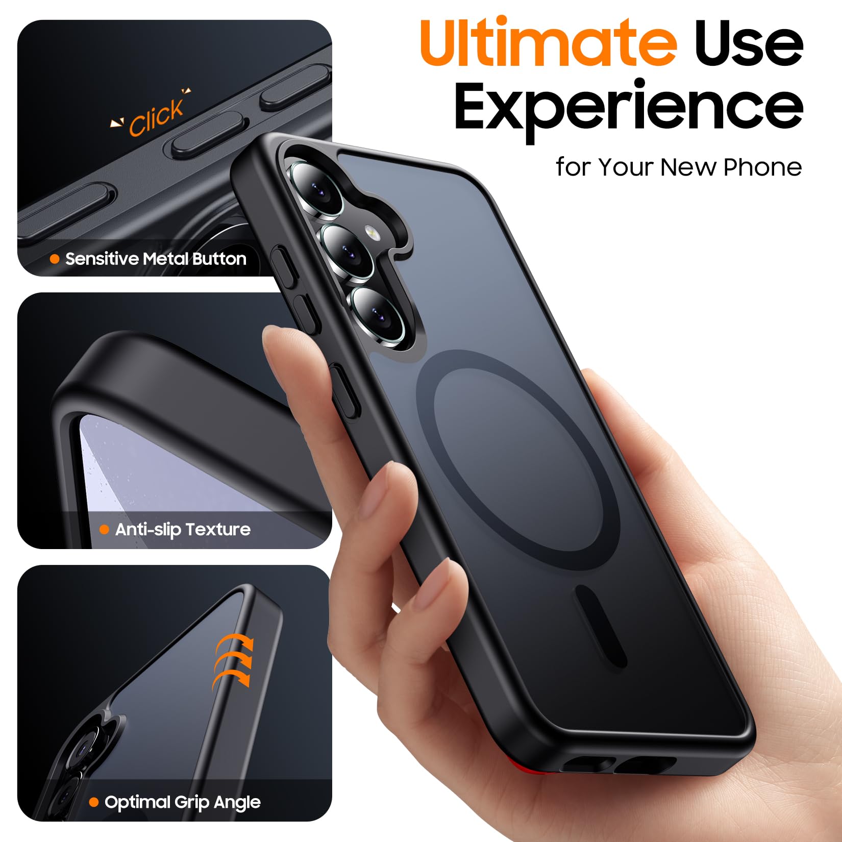Designed for Magnetic Samsung Galaxy S24 Case,[Compatible with MagSafe] [Military Grade Drop Protection] Slim Translucent Matte Shockproof with Anti-Fingerprint Phone Case-Black
