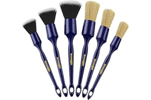 YeewayVeh 6PCS Car Detailing Brush Set, 3pcs Boars Hair Car Detailing Brushes, 3pcs Ultra Soft Detail Brush for Leather Seat 