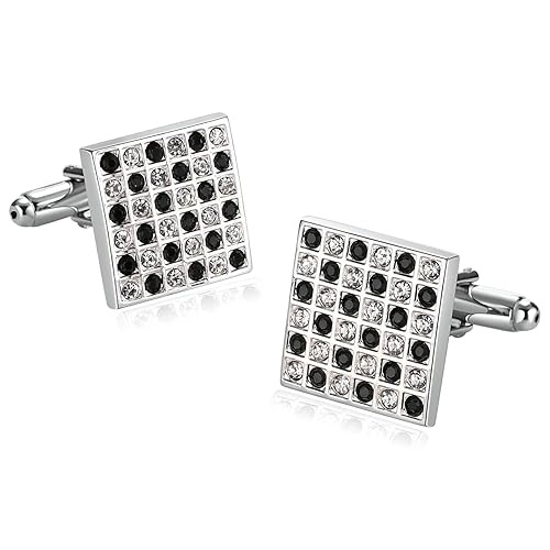 Coniea Manschettenknöpfe 1 Paar Edelstahl Manschettenknöpfe Hochzeit Set Quadratisches Gitter-Zirkonia