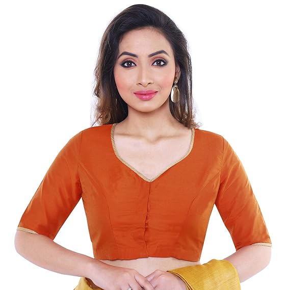 Women's Cotton Tussar Blouse (D-1005285-Orange)