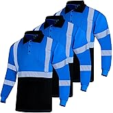 VENDACE 3 Pcs Hi Vis Safety Reflective Long Sleeve Polo Shirts for Men ANSI Class 3 High Visibility Construction Work Shirts