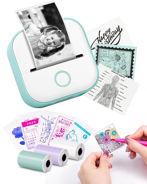 Memoking Print Pods Mini Printer - T02 Thermanote Thermal Sticker Printer for Kids, Portable Label Maker Inkless Sticker Maker Machine, Pocket Phone Instant Print for Study, Anatomical Diagrams, Photo