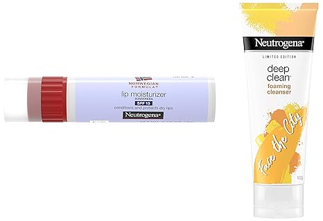 Neutrogena Norwegian Formula Lip Moisturizer, SPF 15, 4g & Deep Clean Foaming Cleanser, 100g Combo