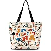 ZhuVantrix In My Pilates Era Tote Bag Reusable Grocery Bags Aesthetic Shopping Shoulder Handbag with Interior Zipper Pocket Stylish In My Pilates Era Present for Women