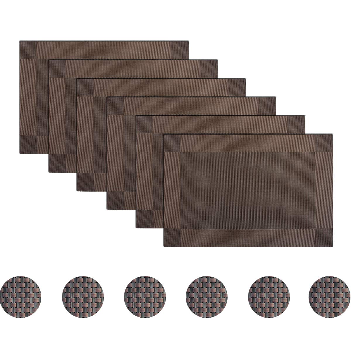 pigchcy Brown Elegant Placemats Set of 6 with Coaster Vinyl Washable Placemats for Dining Table (45 x 30cm) — image 1