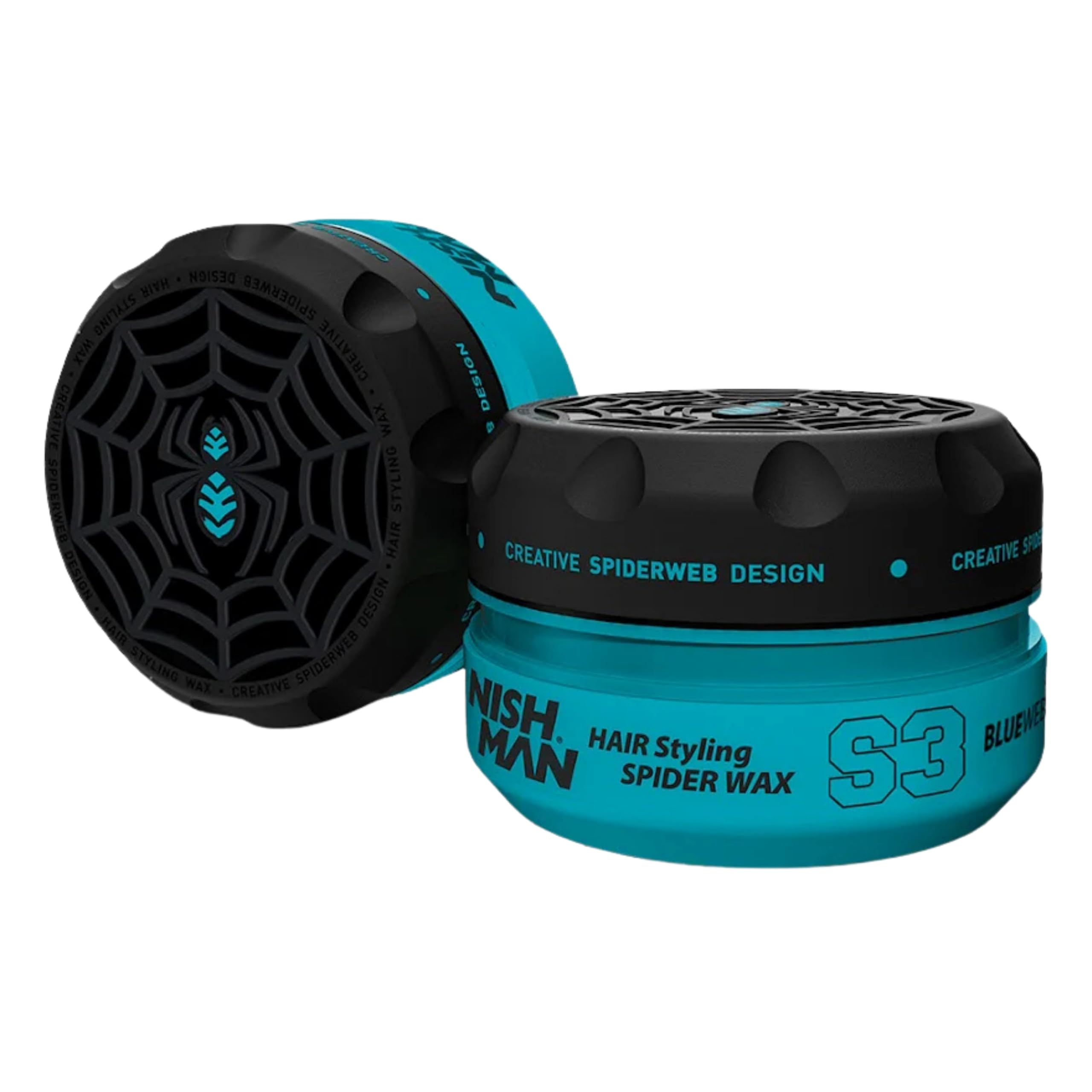 NISHMAN Aqua Spider Wax S3 - Blue Web 150g - Sweet Pea Scent - Strong Hold & Shiny Finish Hair Wax for Men, Flexible Styling for All Hair Types