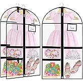 FoldTier 8 Pcs Dance Costume Garment Bag for Dancers 40 Inch Black Edge Clear PVC Waterproof Garment Bag with 3 Zipper Pockets for Dancers Competitions Hanging Clothes
