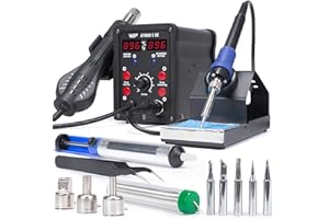 WEP 8786D-I SE Hot Air Soldering Iron Station Kit 2-IN-1 for Rework, Desoldering with Lead-Free Solder Wire, 5 Soldering Tips, 3 Hot Air Nozzles,Tweezers, Desoldering Pump