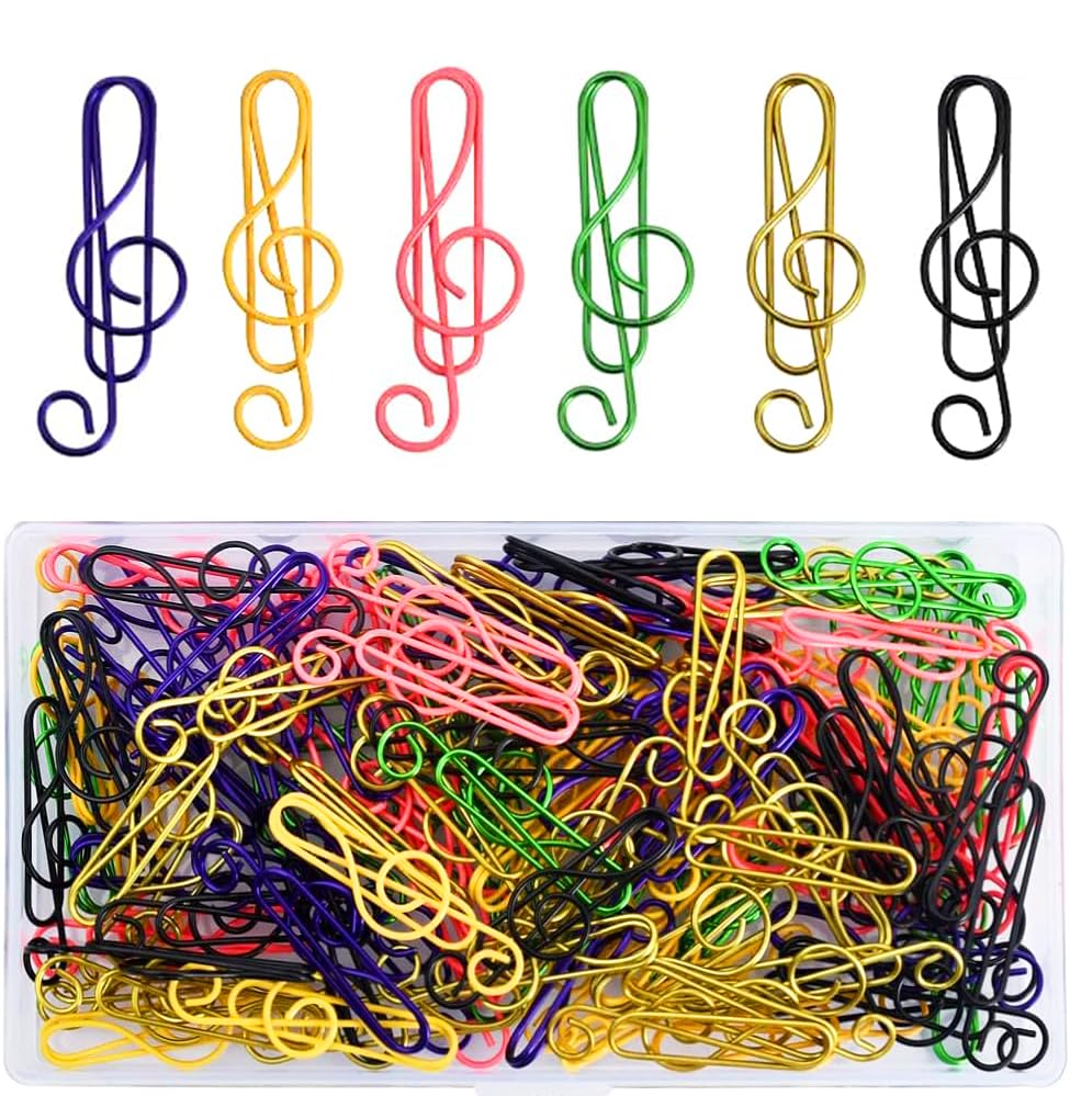 100Pcs Rainbow Music Paper Clips Assorted Colors Cute Metal Musical Notes Shaped Bookmark Clips for Party Invitation Card Gift Notebook Office Accessories Document Organization