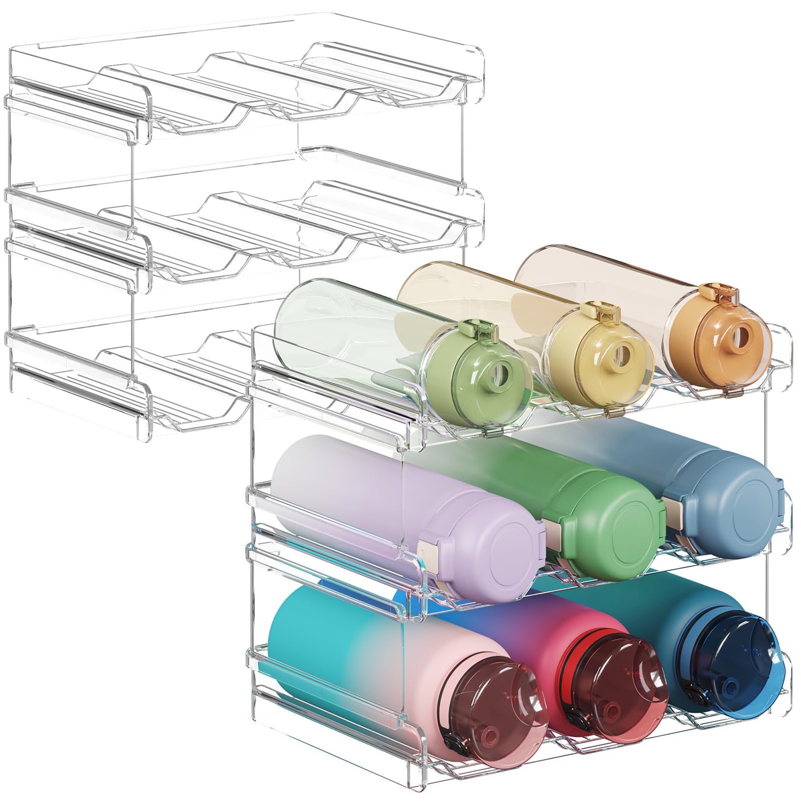 Photo 1 of Lifewit Stackable Water Bottle Organizer for Cabinet, Water Bottle Holder, Kitchen Pantry Organization and Storage, Plastic Fridge Wine Racks, Tumbler Travel Mug Cup Holder, 6Pack, Hold 18 Bottles