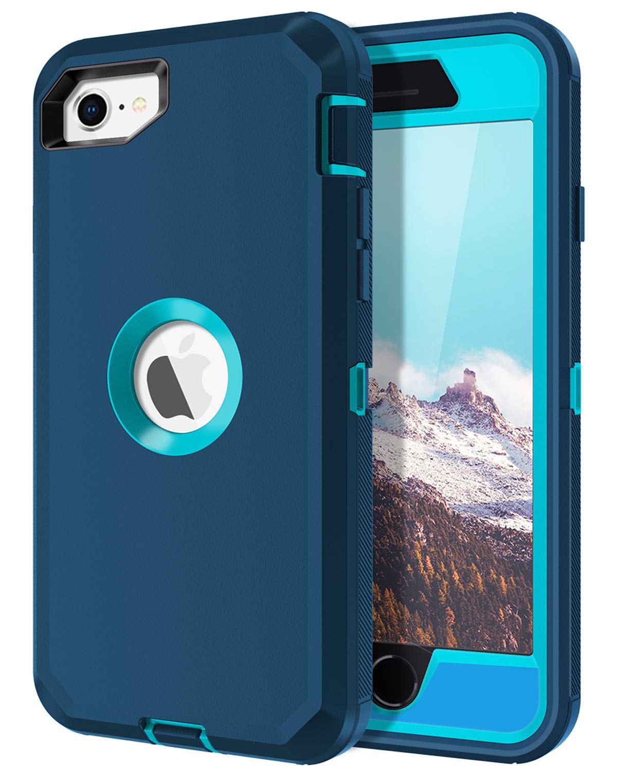 I-HONVA for iPhone SE 2022/2020 Case Built-in Screen Protector Shockproof Dust/Drop Proof 3 in 1 Full Body Rugged Heavy Duty Cover for Apple iPhone SE 3rd/2nd Gen 4.7,Turquoise