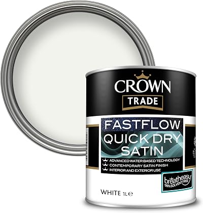 Crown Trade Fastflow Quick Dry Satin White Paint 750ml 2.5L Interior Wood Metal