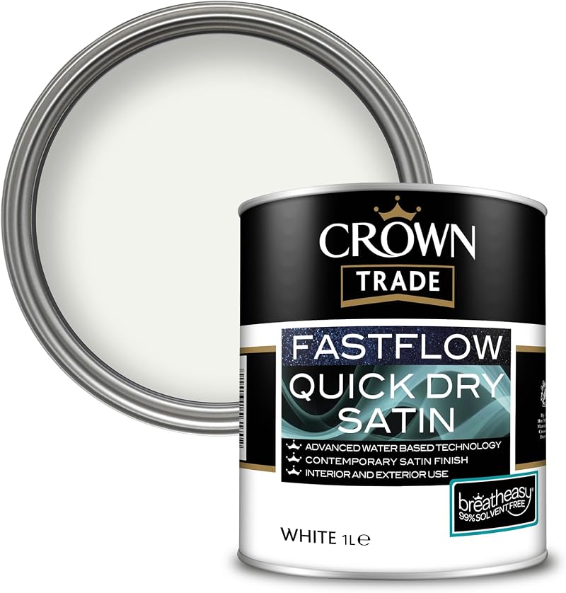 Crown Trade Fastflow Quick Dry Satin White Paint 750ml 2.5L Interior Wood Metal