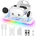 Charging Dock for Meta Quest 3S/Quest 3, Kinwin PD 18W Fast Charging Station for Oculus Quest 3S Accessories with RGB Light, Magnetic Charger Stand for Headset/Controller with 2 Rechargeable Batteries