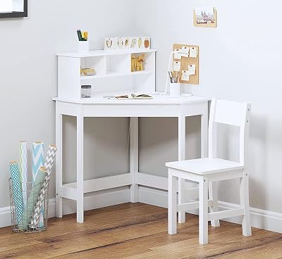 FEFE White Study Table and Chair Set for Kids Corner Desk 27x27 38H
