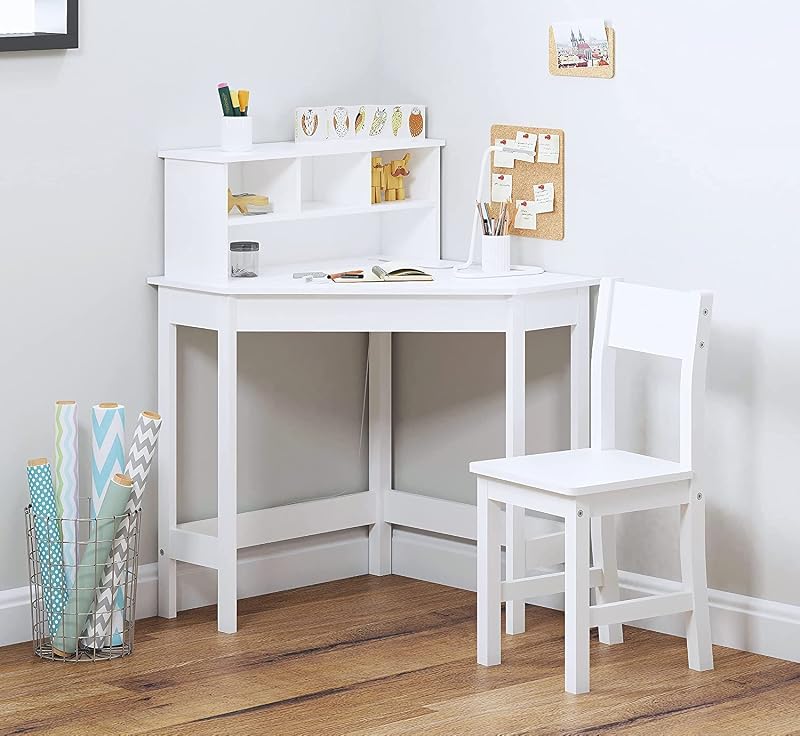 FEFE White Study Table and Chair Set for Kids Corner Desk 27x27 38H