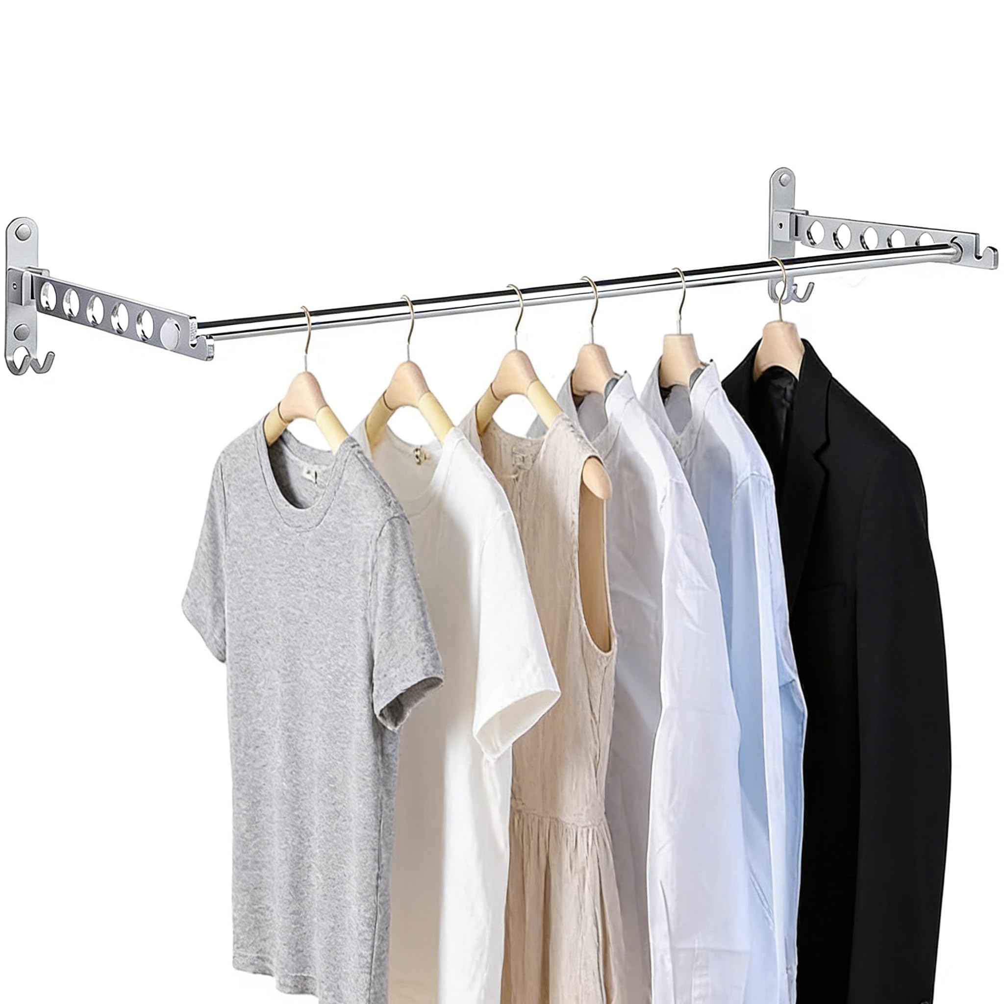 JOLY FANG ZDYJ-01 Wall Clothes Rack, Clothes Rack, Foldable with Rail, Wall Mounted Coat Hook, Aluminium for Bedroom, Laundry Room