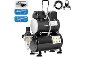 VIVOHOME Airbrush Kit with Professional Air Compressor with 3L Tank, Quiet Airbrushing Paint System with 3 Dual Action Air Brush Gun, Gravity and Siphon Feed, Holder, Cleaning Brush, 2 Cup