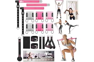 Pilates Bar Kit with Resistance Bands，Foot Strap and Door Anchor, Workout Sets for Women & Men, Qicool Pilates Resistance Bands Exercise Fitness Equipment Home Gym Yoga, Multifunctional Full Body