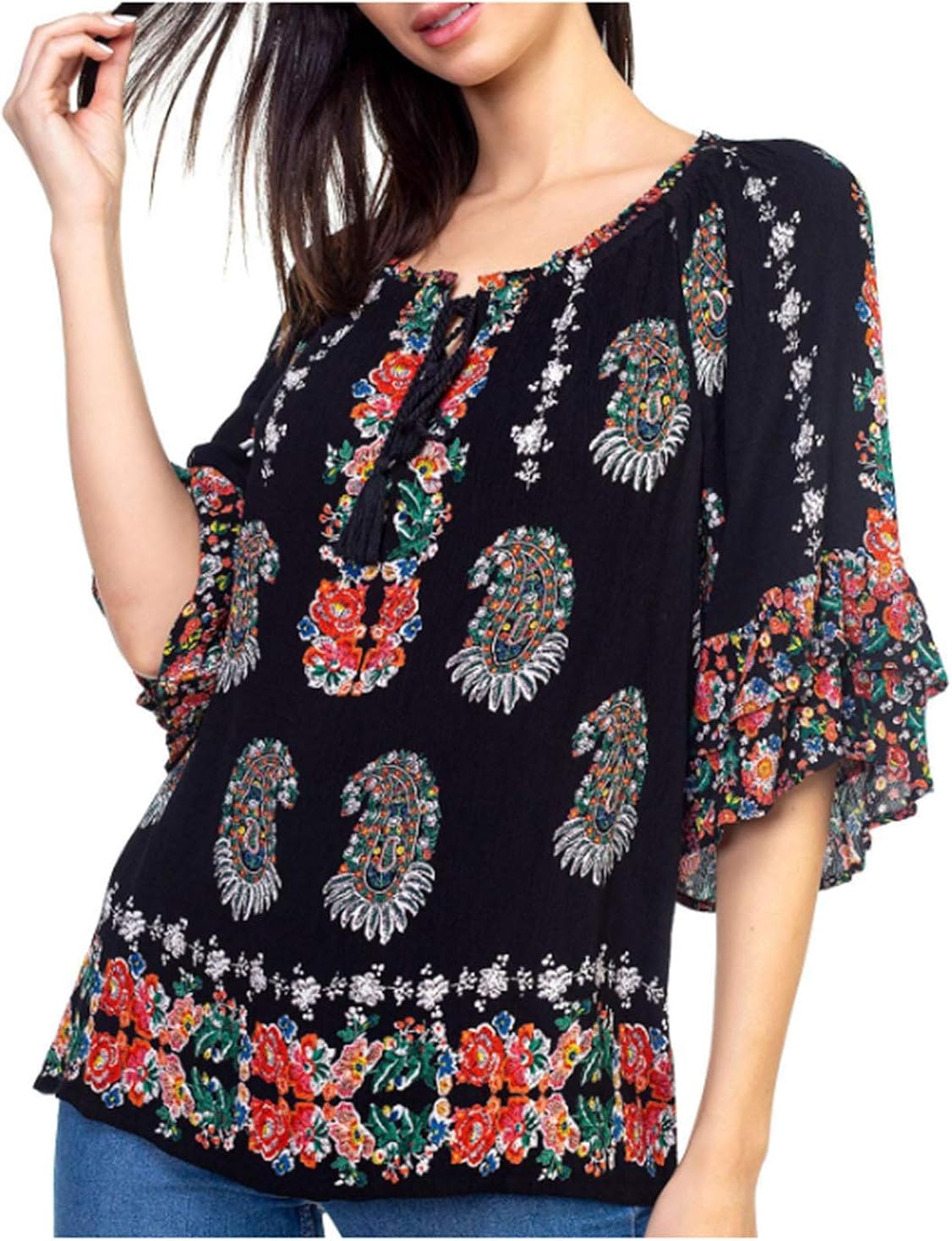 bila double sleeve ruffle blouse