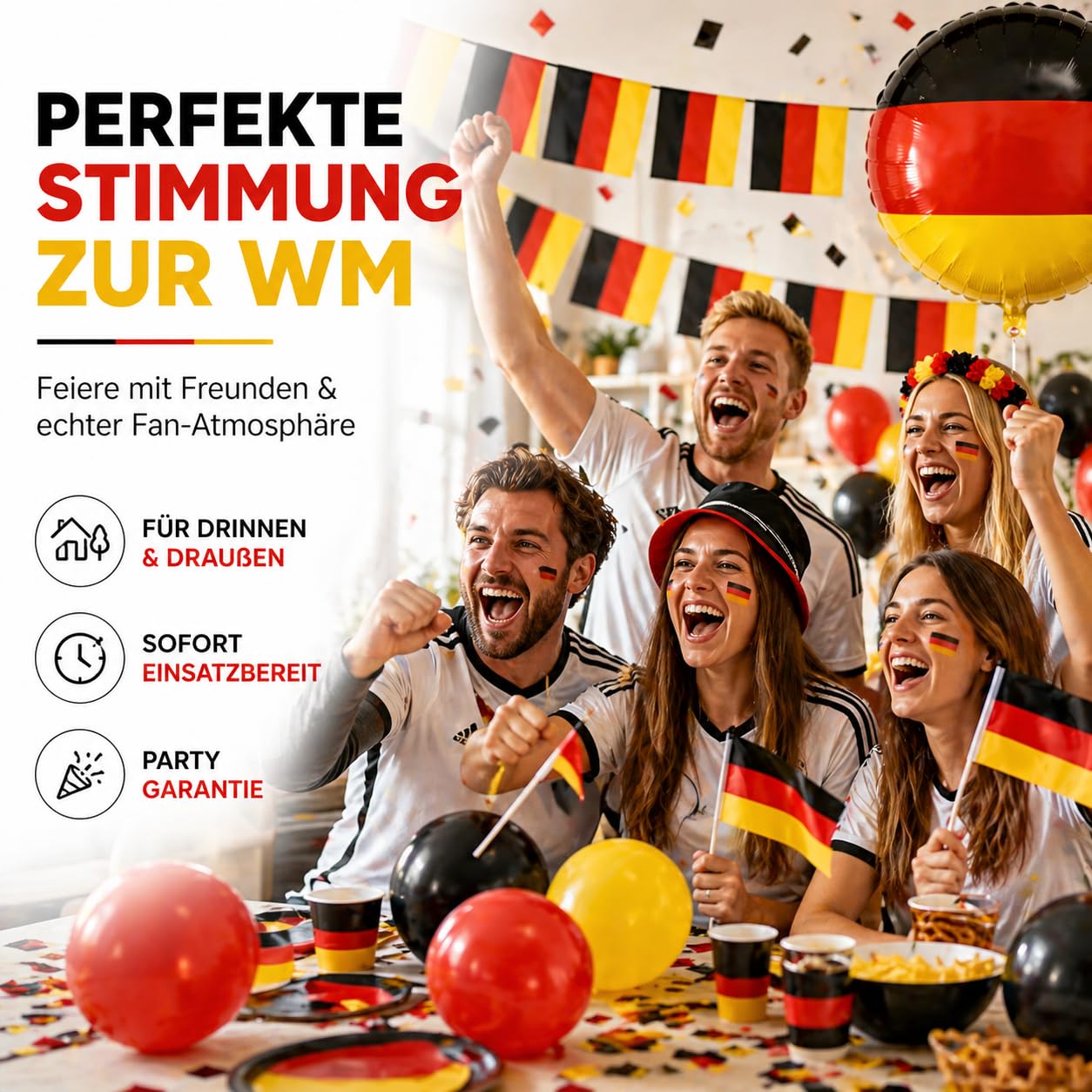 XXL Dekoset Fanartikel Deutschland Dekoration Set - Luftballons uvm. mit über 50 Teilen für Fußball WM 2026 3