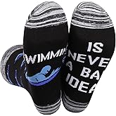 MNIGIU 2 Pairs Funny Swimming Socks Swimmer Gift Swimming Is Never Bad Idea Novetly Socks Swim Lover Gift