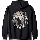 Rock On Bigfoot Sasquatch Loves Rock And Roll Mountain Trees Zip Hoodie