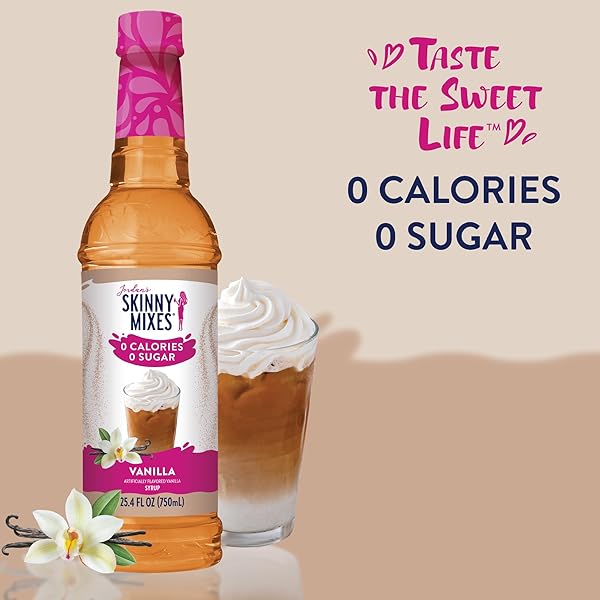 JORDAN’S SKINNY MIXES SUGAR FREE COFFEE SYRUP, VANILLA COFFEE FLAVORING SYRUP, ZERO CALORIE DRINK MIX, LATTES, BAKING, PROTEIN SHAKE OR COCKTAIL, DAIRY & GLUTEN FREE, KOSHER, 25.4 FL OZ