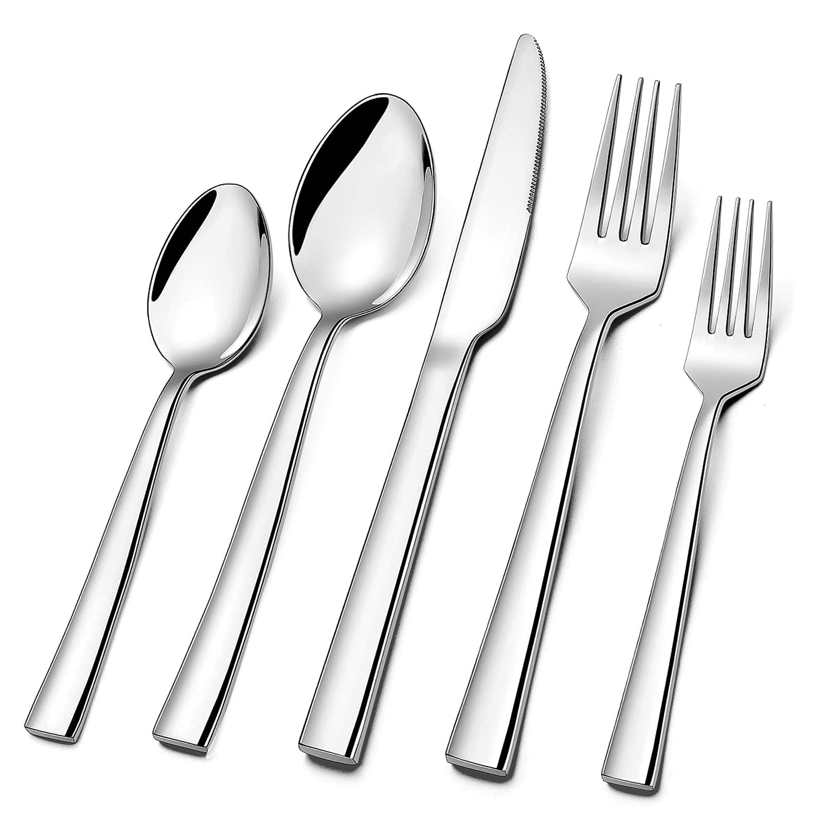 Photo 1 of Silverware Set for 2, CXJY 10-Piece Stainless Steel Flatware Cutlery Set, Square Edge Kitchen Utensil Include Knives/Forks/Spoons, Tableware for Home/Hotel, Mirror Polished Dishwasher Safe