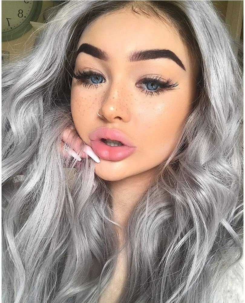 Artemis Gray Sliver Ombre Dark Roots Long Curly Synthetic Wigs for Woman Girls Daily Party Use Heat Resistant Fiber Natural-Looking with Hair Cap