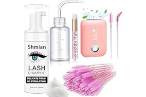 Shmian Lash Shampoo for Lash Extensions - Complete Lash Cleaning Kit with Eyelash Fan Dryer - Makeup Cleansing Foam for Lash Care