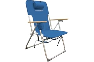Caribbean Joe Folding Beach Chair, 4 Position Portable Backpack Foldable Camping Chair with Headrest, Cup Holder, and Wooden Armrests, 300 lb Capacity