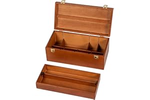 DJAR Artist Storage Box Beechwood Art Supply Organizer, Portable Large Sturdy Wood Tool Box, Walnut