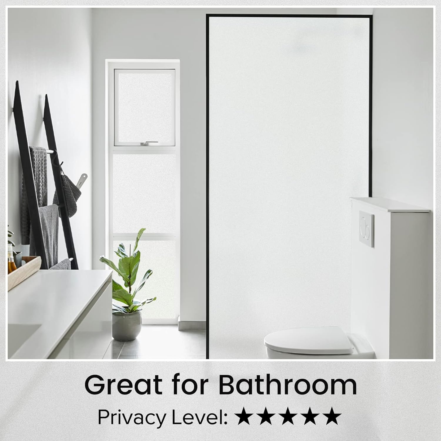 rabbitgoo Window Privacy Film, Non-Adhesive Frosted Glass Window Film for Bathroom, Static Cling Heat Blocking Stickers for Home Indoor Opaque Frosting Coverings House Tint, Matte White 17.5