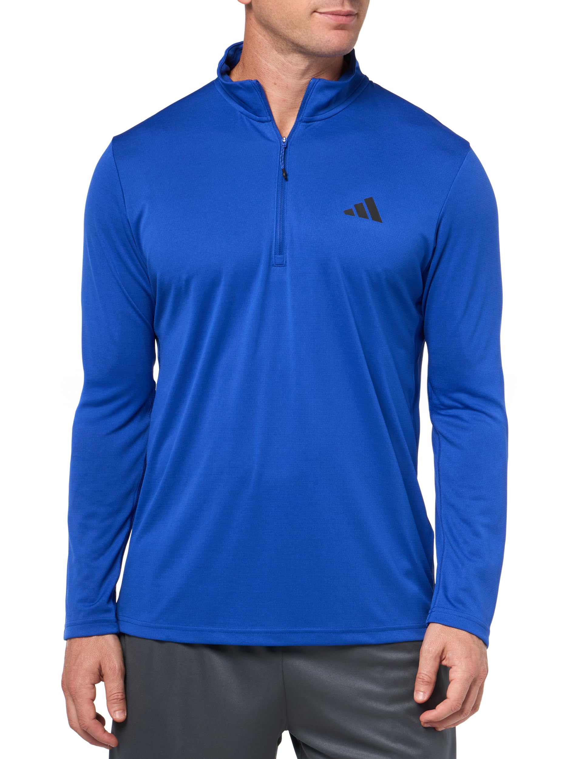 adidas Men’s Train Essentials Quarter-Zip Long Sleeve T-Shirt, Semi Lucid Blue