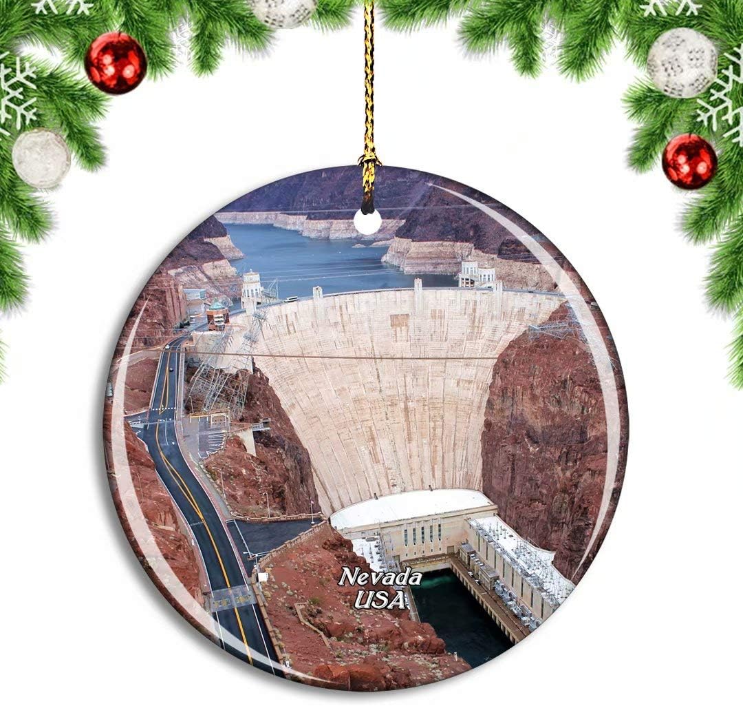 Weekino USA America Hoover Dam Colorado River Nevada Christmas Xmas Tree Ornament Decoration Hanging Pendant Decor City Travel Souvenir Collection Double Sided Porcelain 2.85 Inch