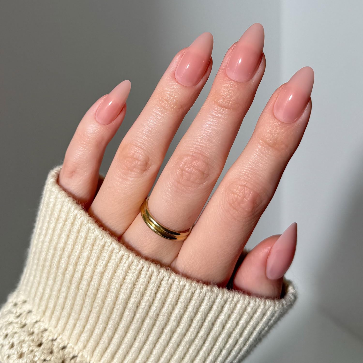 Photo 1 of Glamnetic Press On Nails - Sheer Pink | Medium Almond Fake Nails, Sheer Light Pink Neutral, Salon Quality | 15 Sizes - 30 Nail Kit Wtih Glue
