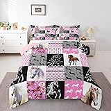 Pink Horse Bedding for Girls Full Bed,Western