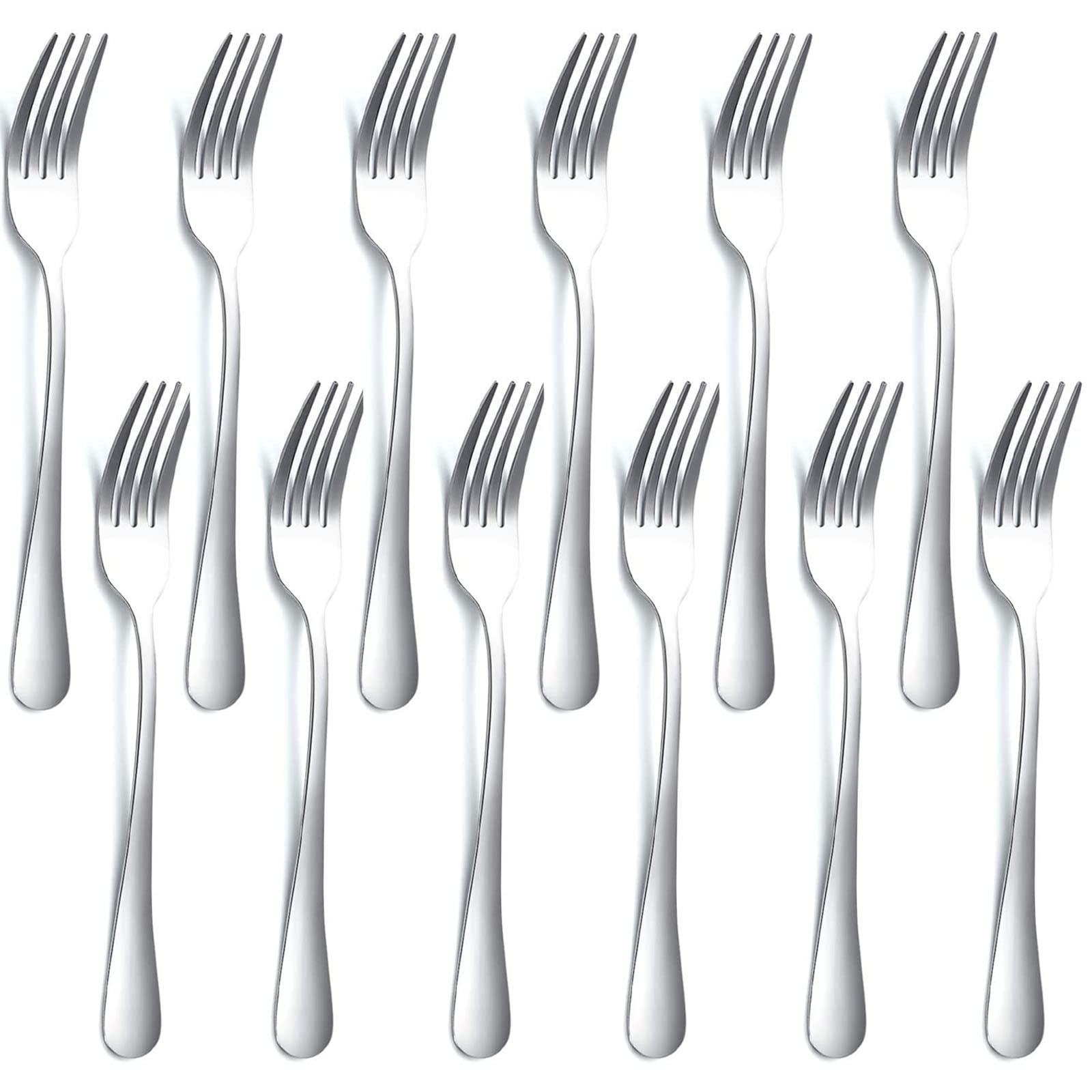 aghoer Dinner Forks Set of 12 - Silver Cutlery Set for 12 People - Stainless Steel Dessert Forks Home Kitchen & Restaurant - Dishwasher Safe