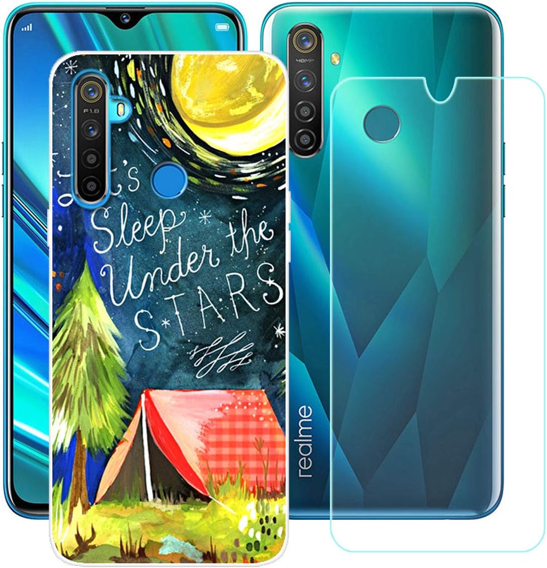 Case for Oppo Realme 5 Pro Cover + Screen Protector Tempered Glass Protective Film - YZKJ Flexible Soft Gel Crystal Transparent TPU Silicone Protection Case for Oppo Realme 5 Pro 6.3" - HY33