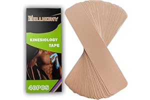 NELLHOMY Kinesiology Tape Precut -40Strips | Pro Elastic Athletic Tape,Cotton Waterproof Breathable K Tape for Joints Support & Muscle Pain Relief,Perfect for Ankle Knee Sports Activity(Skin Color)