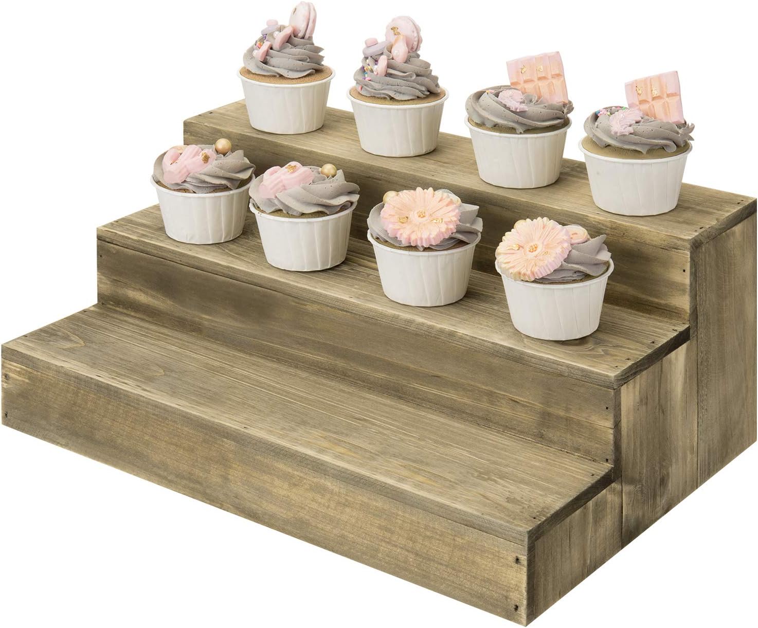 MyGift 3-Tier Vintage Gray on Brown Reclaimed Style Wood Dessert Stand Cupcake Riser Display for Weddings, Restaurants & Bakeries
