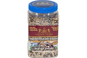 Golden Crown Multigrain Blend - (6 Grains) - 32 oz (2 LBS) | Premium Quality Naturally Fragrant | Sweet Flavorful for Vegetarian Black Brown Purple Hulless | Barley Rye Berries SG MG GMO-Free Rice