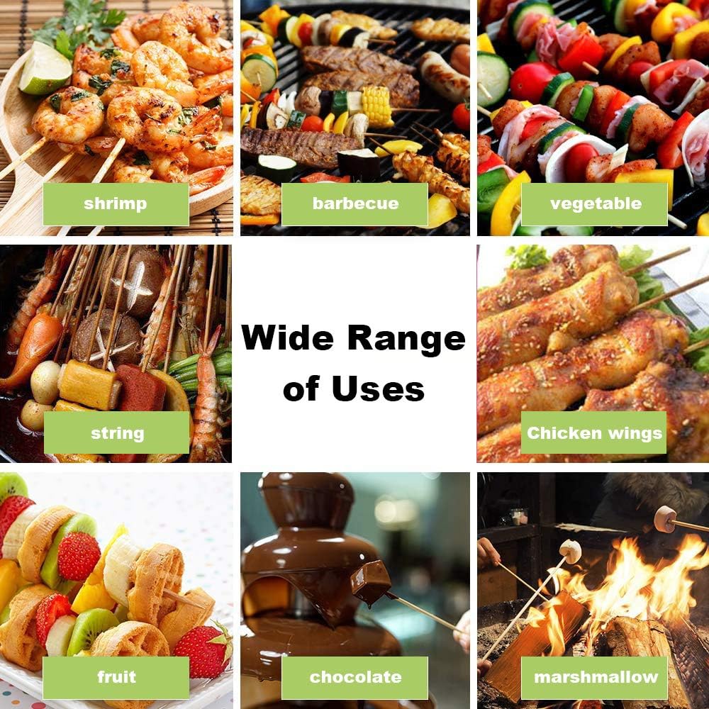 Bamboo Skewers 10" Natural Roasting Skewers Sticks for BBQ Grilling, Chocolate Fountain, Barbecue, Appetiser, Crafting, Party, Marshmallow Roasting or Fruit Sticks, Φ= 4mm, Size 8"10"12"14"16" (110PCS) : Garden & Outdoor