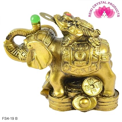 Reiki Crystal Products Vastu - Feng Shui Elephant With Frog For Wealth, Strength, Wsdom And Success